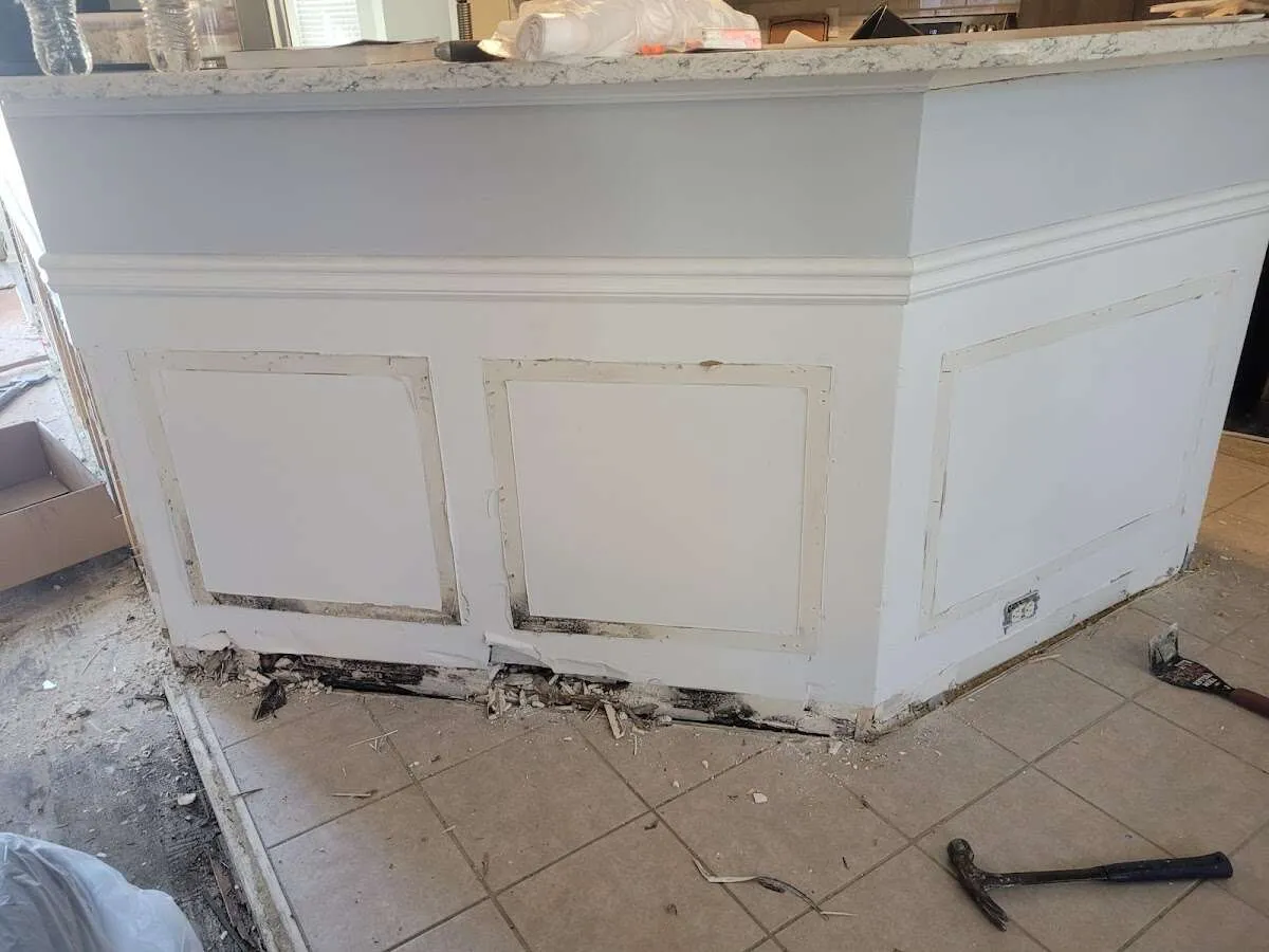 Water damage and mold on kitchen during Storm Damage Restoration in Harrison